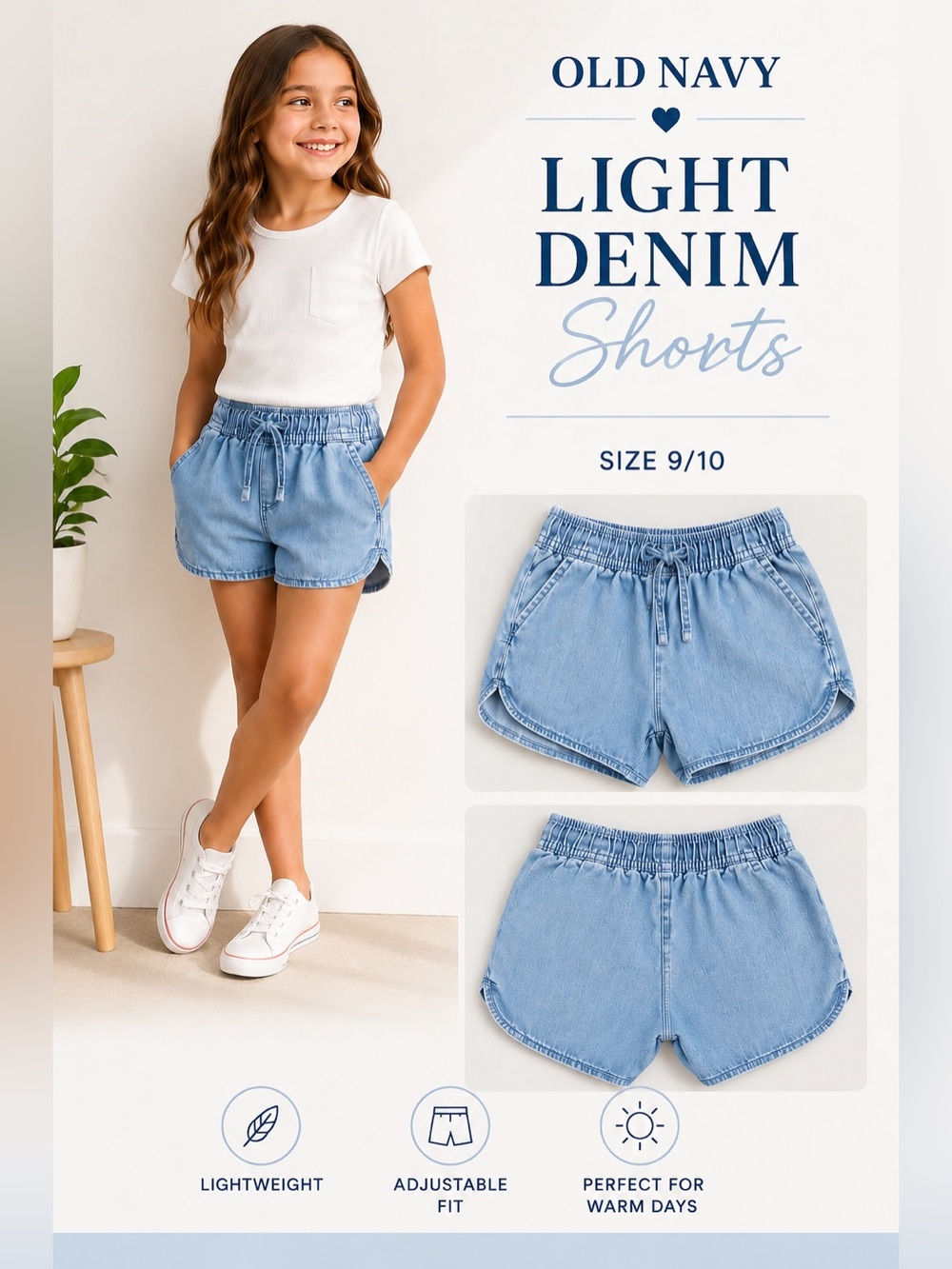 jumping beans Light Blue Denim-Style Drawstring Athletic Shorts